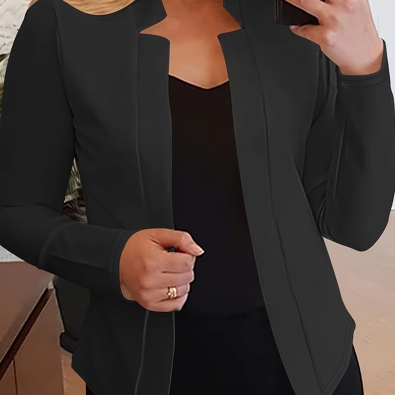 Blazer Feminino Slim Elegante – Manga Longa, Frente Aberta, Ideal para Escritório