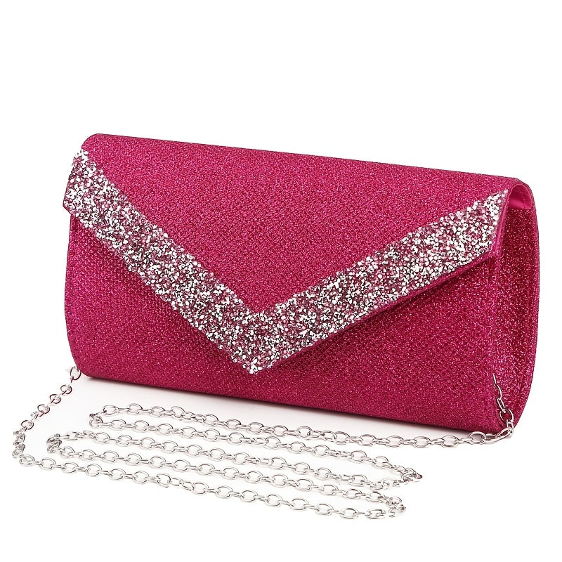 Clutch Feminina Envelope com Glitter – Mini Bolsa Prateada com Corrente para Festa