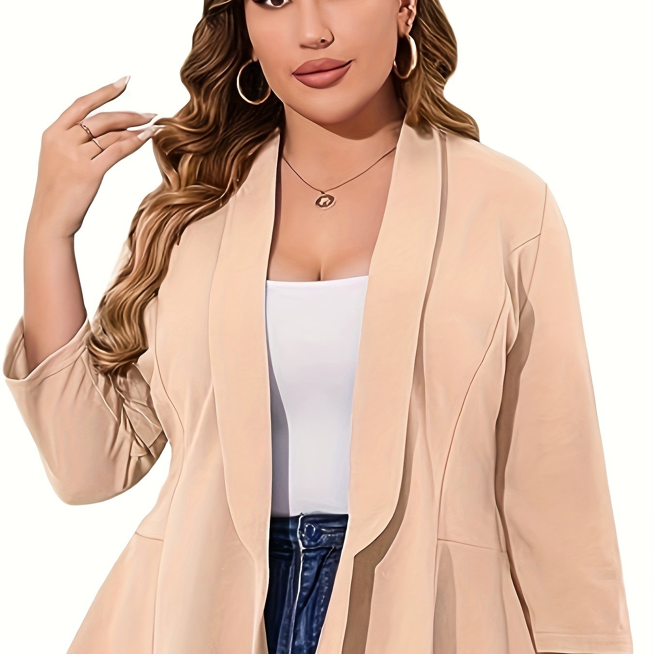 Blazer Feminino Plus Size – Manga ¾, Gola Lapela, Uso Profissional