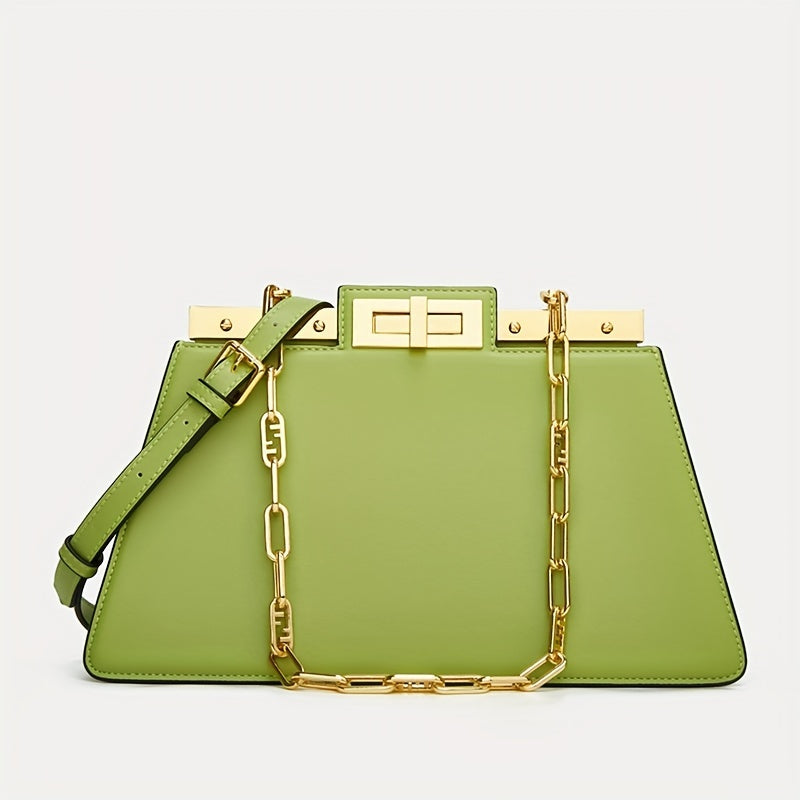 Bolsa Feminina Ombro & Transversal em Couro Genuíno – Corrente Dourada & Clip Premium