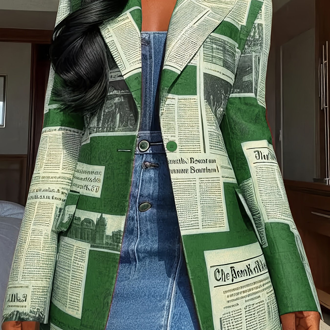 Casaco Plus Size Print Newspaper – Impacto Elegante