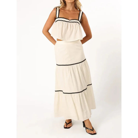 Conjunto Feminino 2 Peças – Regata Sem Mangas & Saia Longa Elástica