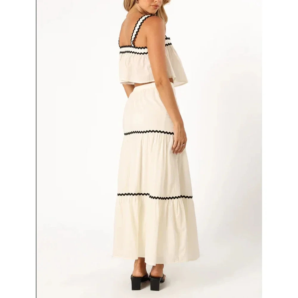 Conjunto Feminino 2 Peças – Regata Sem Mangas & Saia Longa Elástica