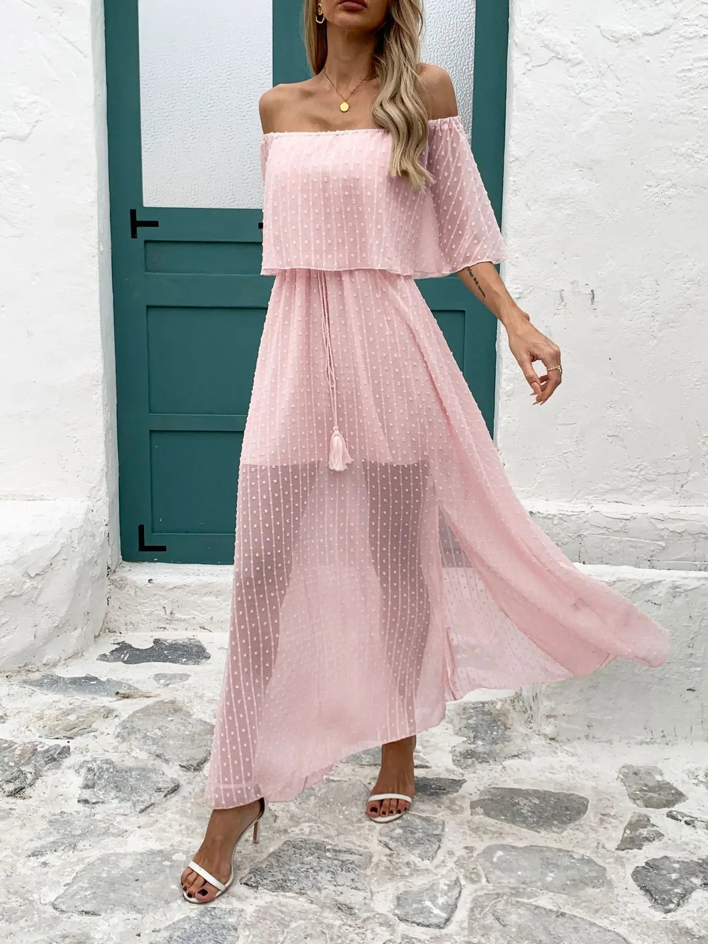 Vestido Feminino Boho Elegante – Manga Curta com Babados