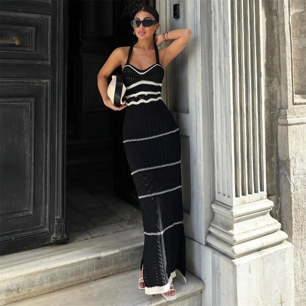 Vestido Feminino Knit Longo – Alça Fina, Silhueta Slim