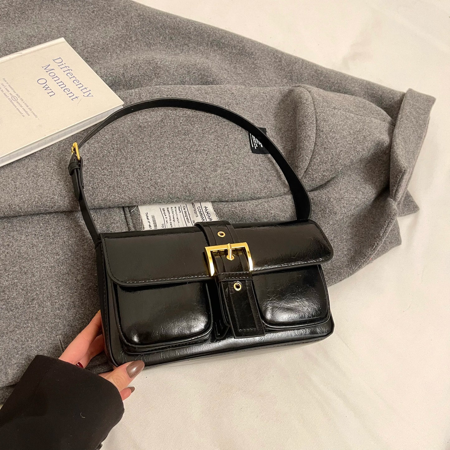 Conjunto 2 Peças Pouch & Clutch – Vintage PU Leather com Corrente para Ombro/Transversal