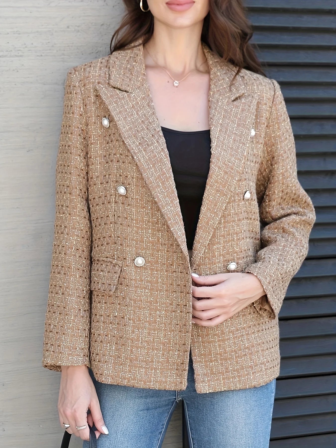 Women's Checkered Blazer – Tailored Double-Breasted