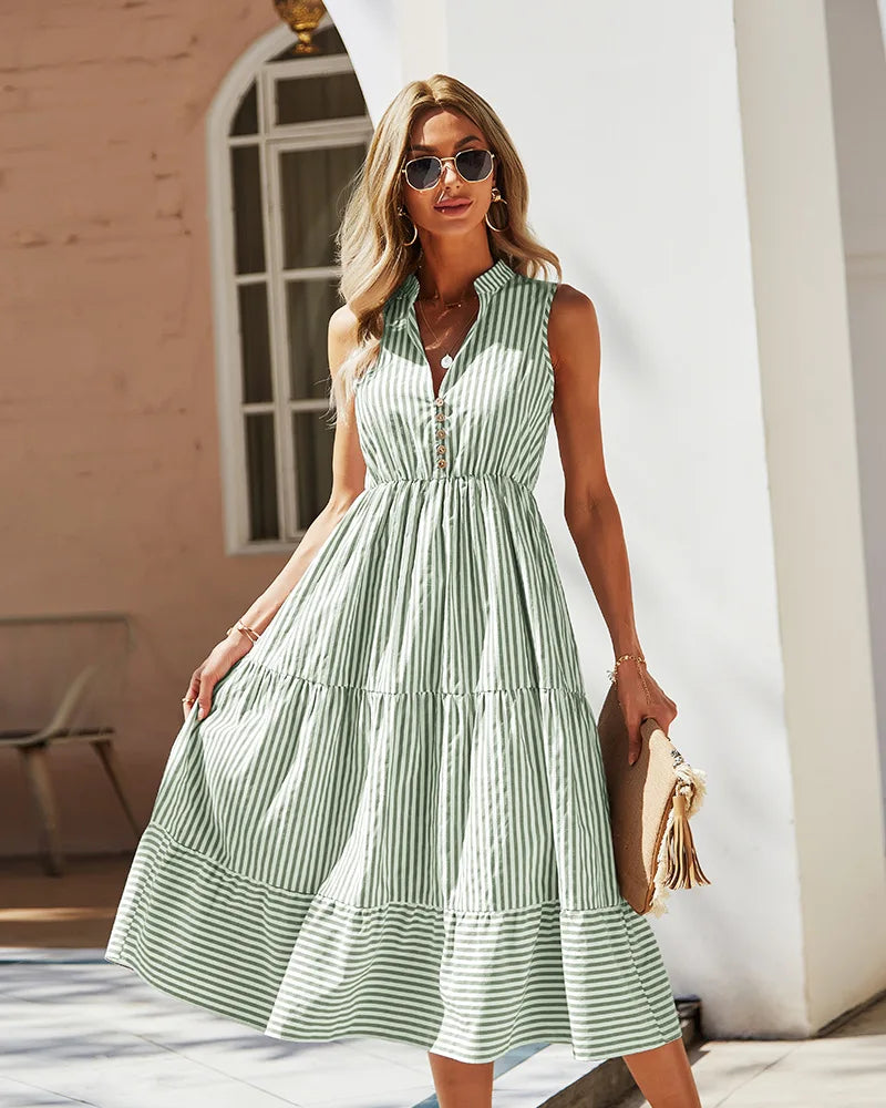 Vestido Listrado Summer Chic – Leveza e Elegância para Dias de Sol