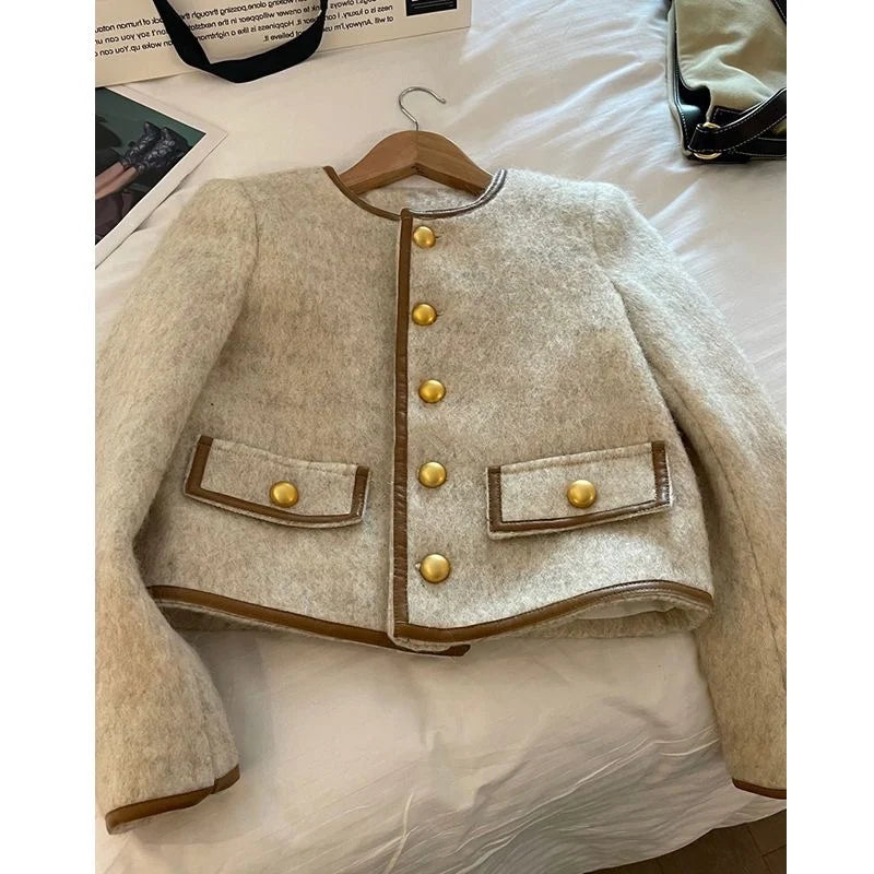French Chic Coat – Gold Buttons & Slim Elegance