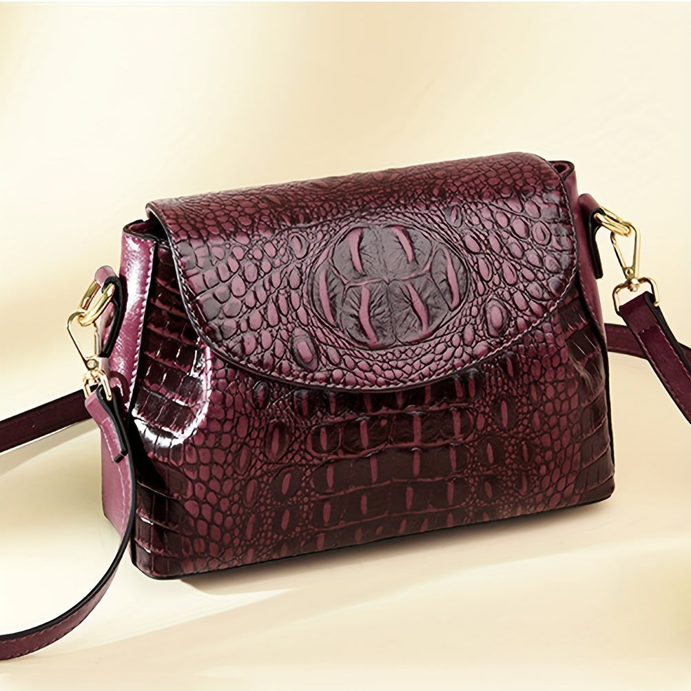 Bolsa Feminina Padrão Crocodilo – Ombro ou Transversal Vintage com Fecho Aba