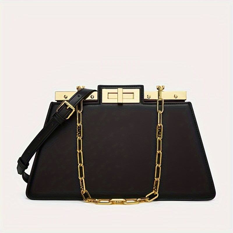 Bolsa Feminina Ombro & Transversal em Couro Genuíno – Corrente Dourada & Clip Premium