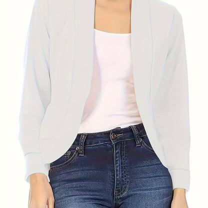 Blazer Feminino Gola Lapela – Manga Longa, Corte Aberto, Versátil Escritório/Casual