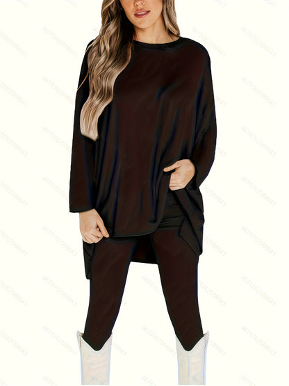 Conjunto Plus Size Feminino Casual – Top Oversized Manga Longa + Leggings