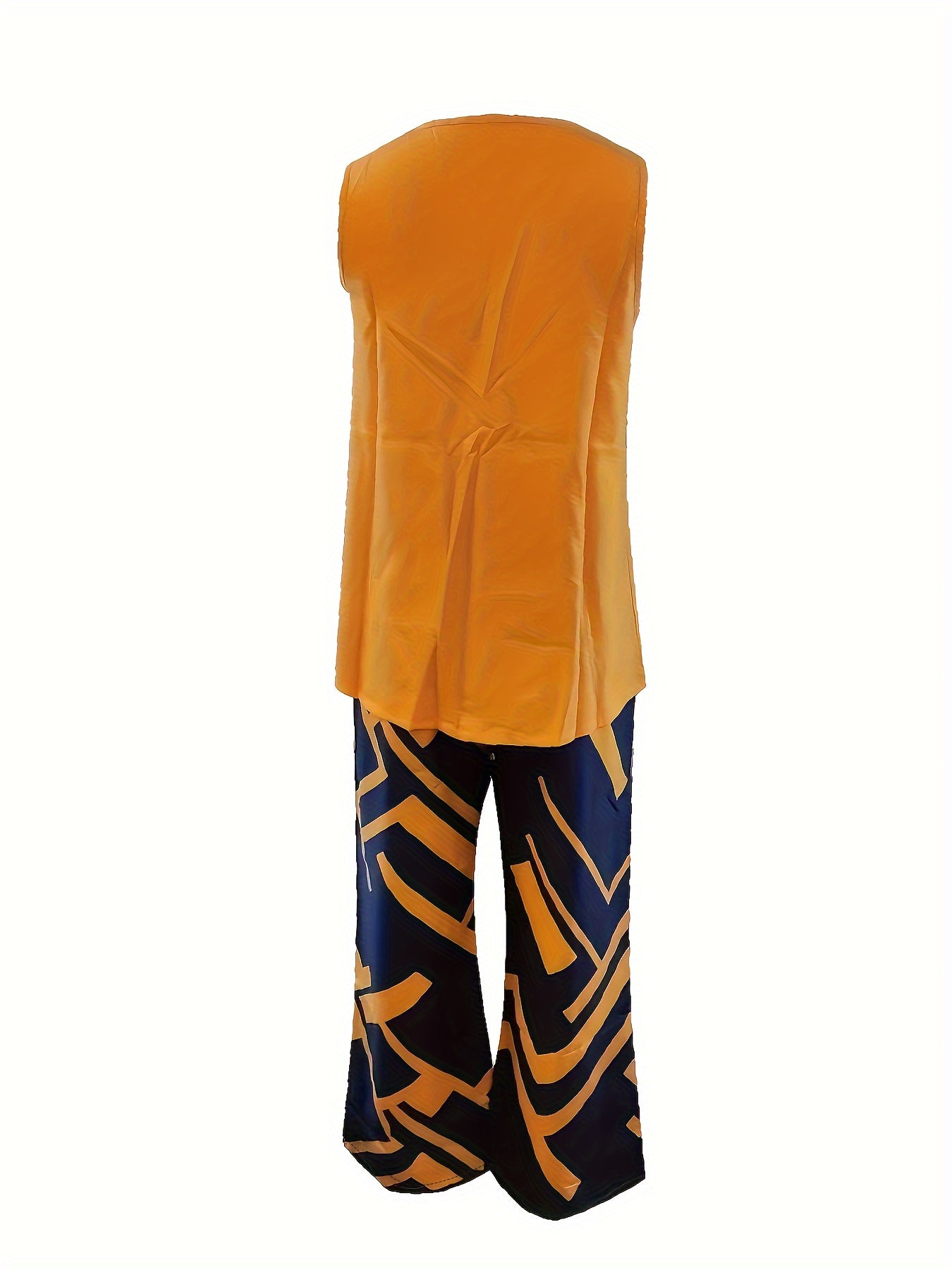 Conjunto Feminino Geo-Print Trend – Top Colete Sem Mangas + Calça Pantalona