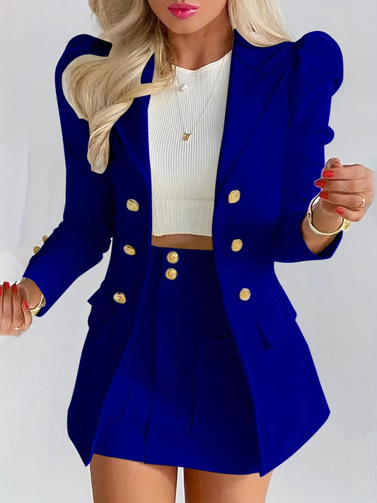 Conjunto Feminino Blazer e Saia Branca – Lapela Clássica, Manga Longa, Cintura Alta, Perfeito para Outono/Inverno