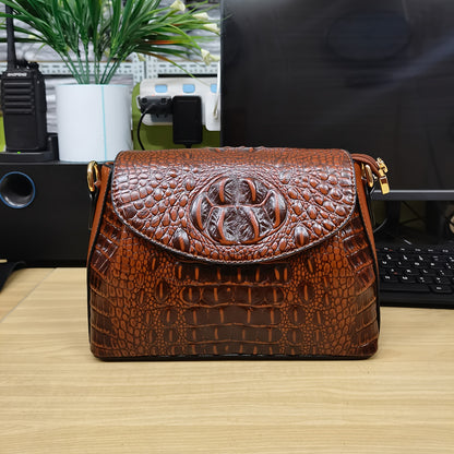 Bolsa Feminina Padrão Crocodilo – Ombro ou Transversal Vintage com Fecho Aba
