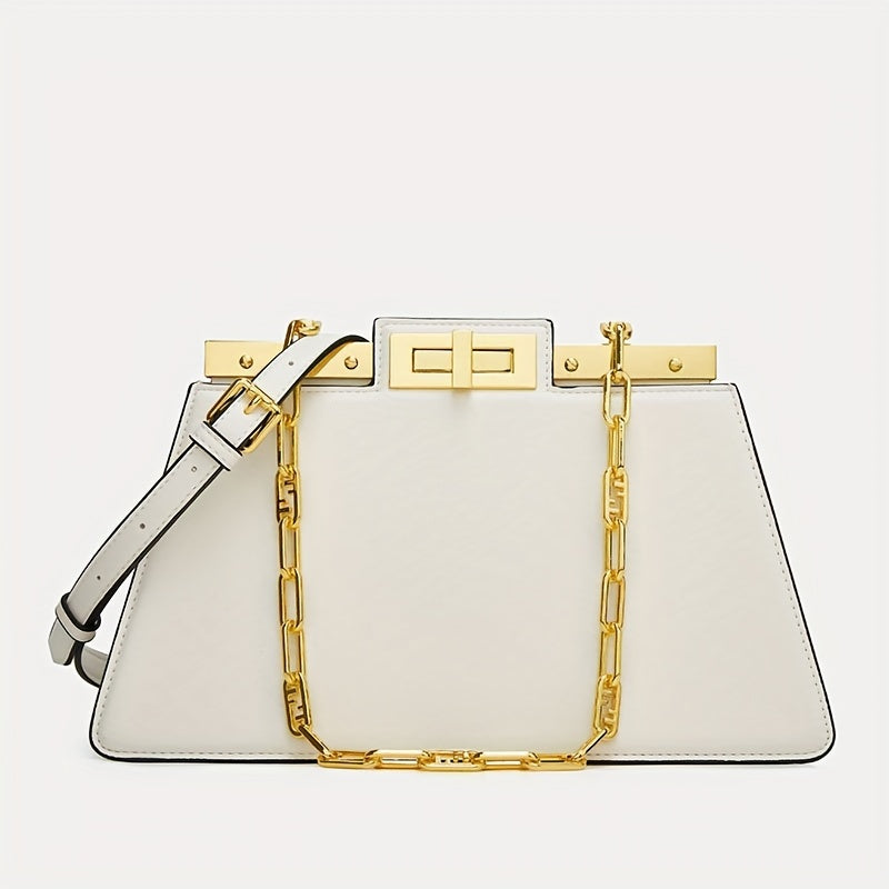 Bolsa Feminina Ombro & Transversal em Couro Genuíno – Corrente Dourada & Clip Premium