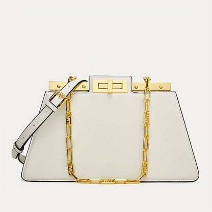 Bolsa Feminina Ombro & Transversal em Couro Genuíno – Corrente Dourada & Clip Premium