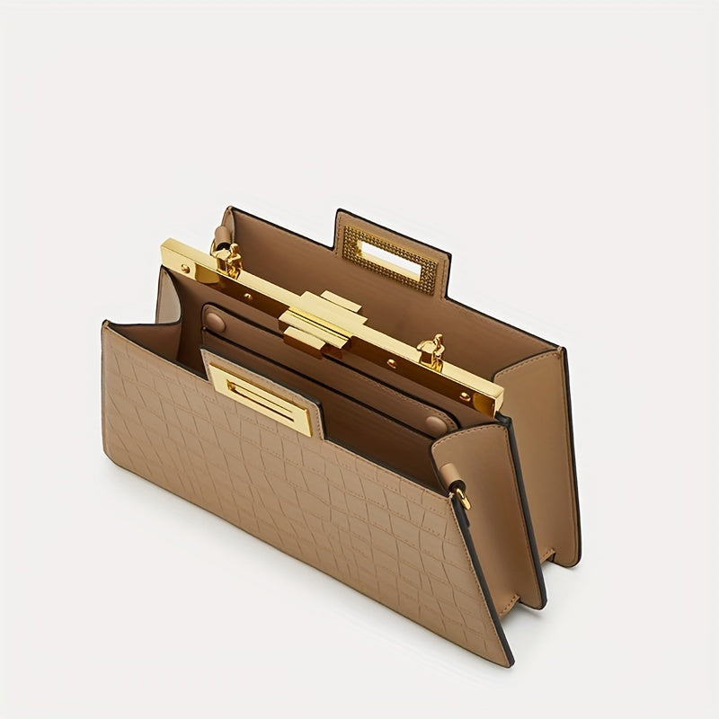 Bolsa Feminina Ombro & Transversal em Couro Genuíno – Corrente Dourada & Clip Premium