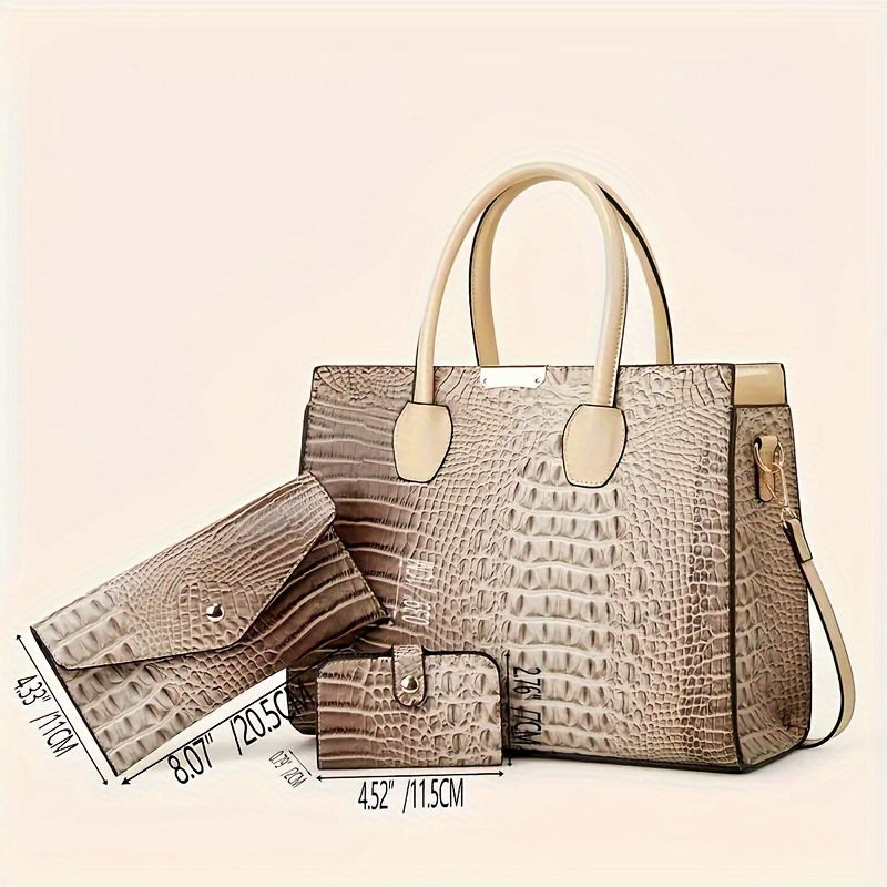 Kit 3 Bolsas Femininas Produção Completa – Tote, Clutch & Porta-Cartões em PU Texturizado