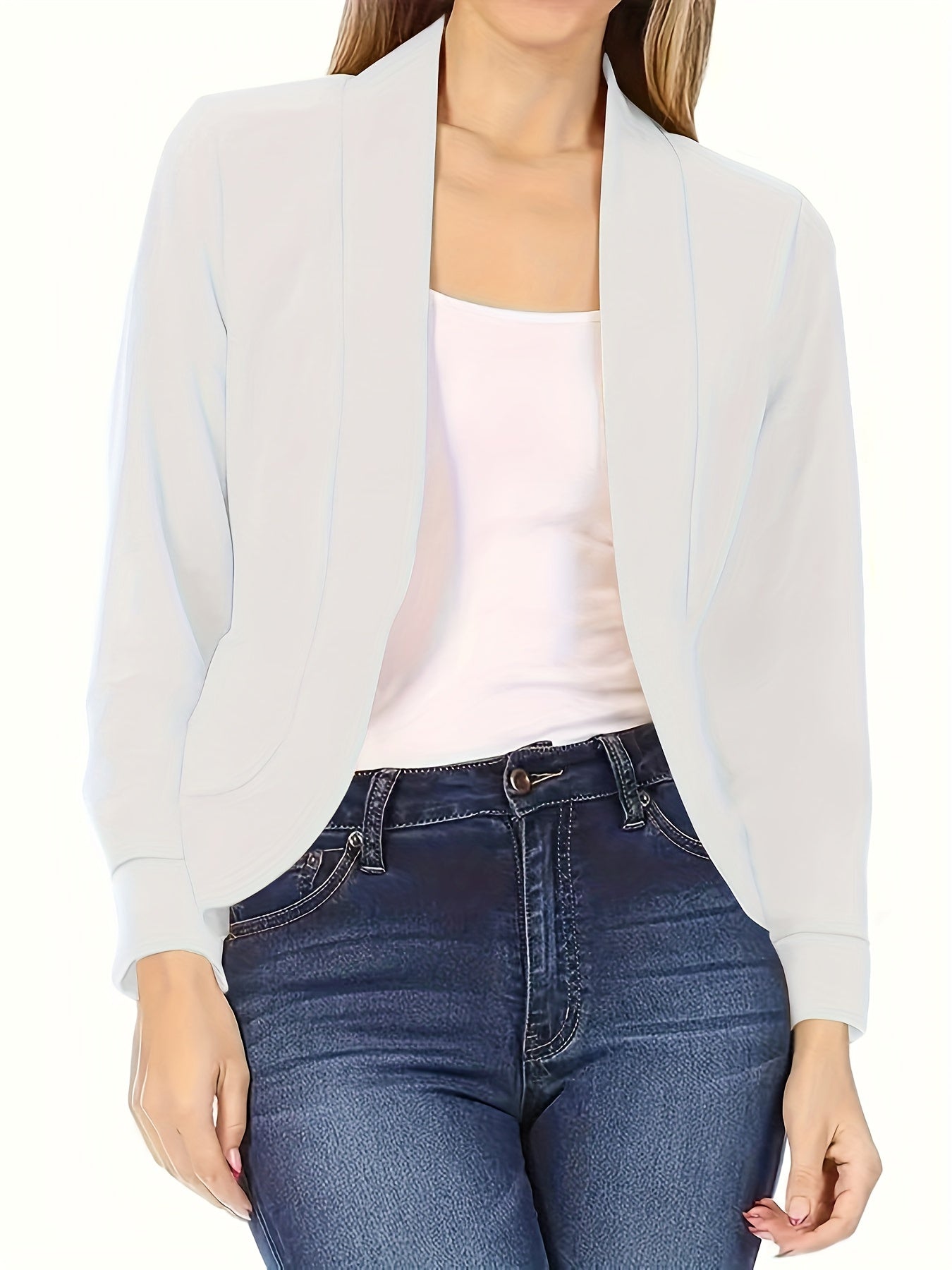 Blazer Feminino Gola Lapela – Manga Longa, Corte Aberto, Versátil Escritório/Casual