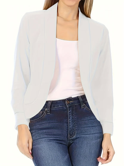 Blazer Feminino Gola Lapela – Manga Longa, Corte Aberto, Versátil Escritório/Casual