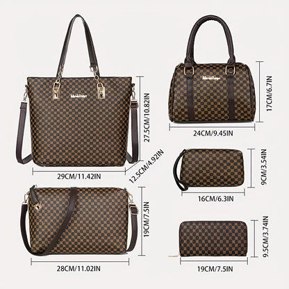 Kit 6 Bolsas Femininas PU Leather – Tote, Clutch & Shoulder para Rotina Completa