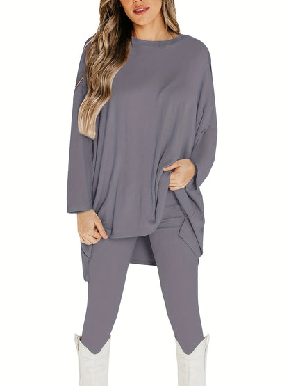 Conjunto Plus Size Feminino Casual – Top Oversized Manga Longa + Leggings