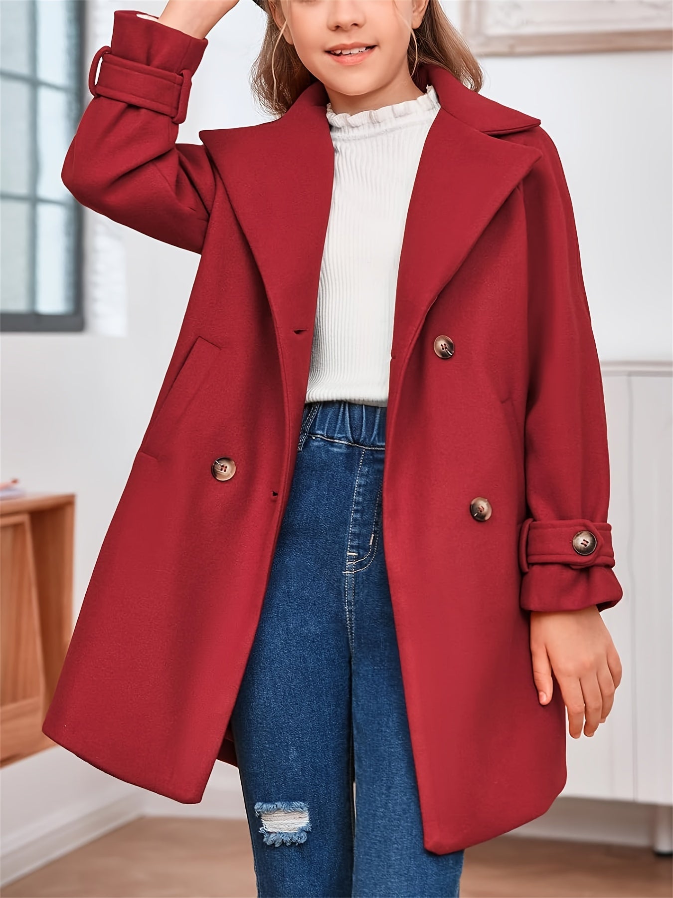 Casaco Infantil Lã-Blend Duplo Botão – Estilo Clássico