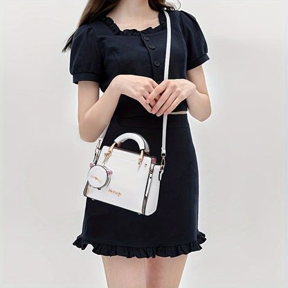 Bolsa Mini Feminina Satchel 2025 – Top-Handle + Corrente com Pingente Gatinho