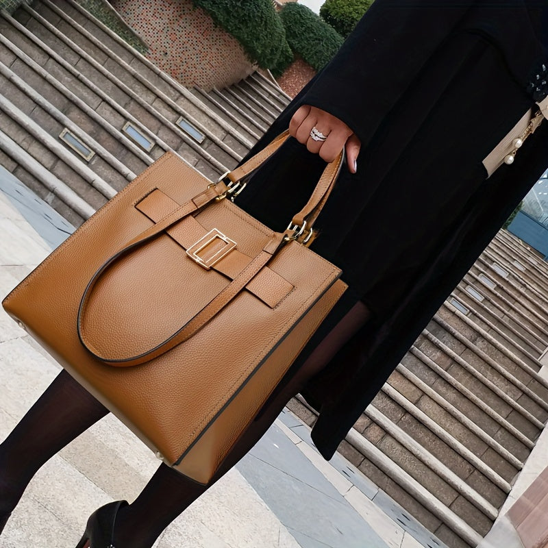 Bolsa Tote Feminina de Couro Genuíno – Alta Capacidade & Design Sofisticado para Dia e Trabalho