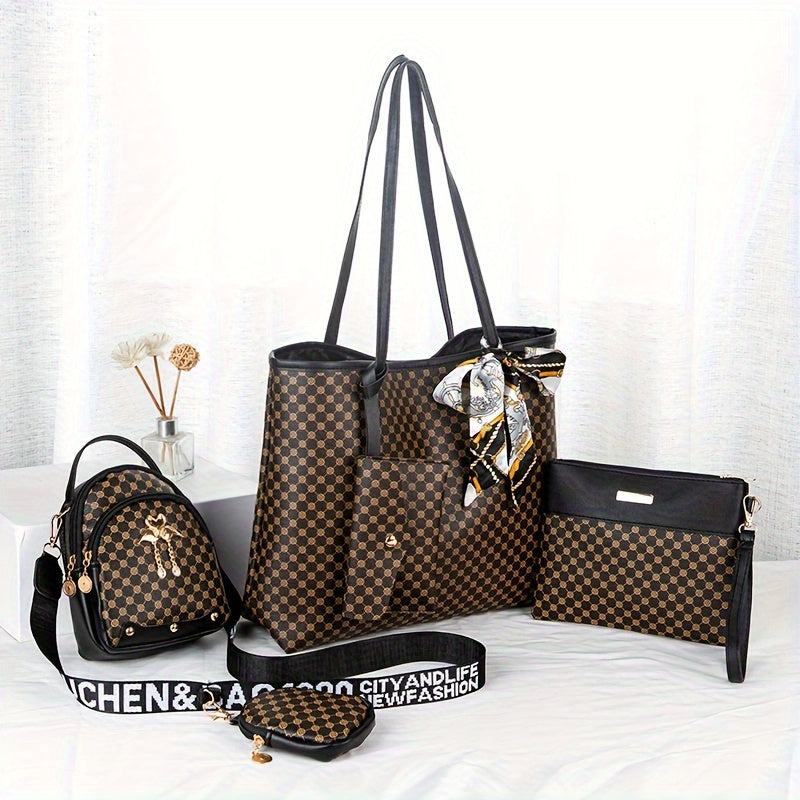 Kit 4 Bolsas Femininas Vintage – Tote, Crossbody & Shoulder com Charme Retrô