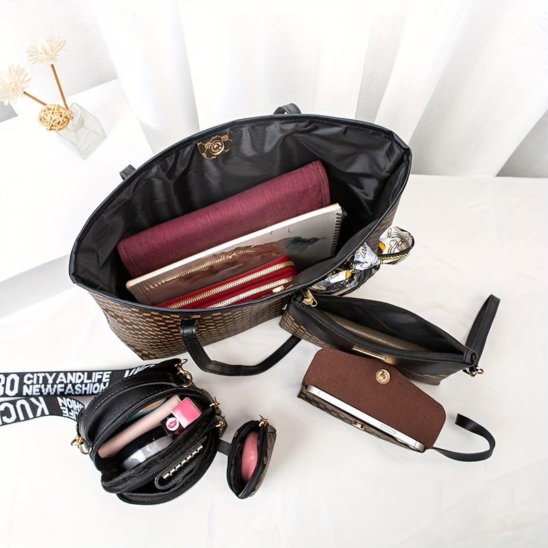 Kit 4 Bolsas Femininas Vintage – Tote, Crossbody & Shoulder com Charme Retrô