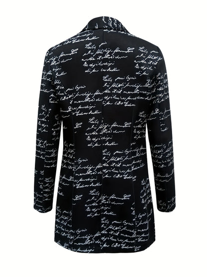 Blazer Feminino Letter Print – Corte Solto, Botão Único