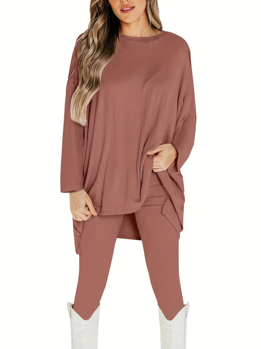 Conjunto Plus Size Feminino Casual – Top Oversized Manga Longa + Leggings