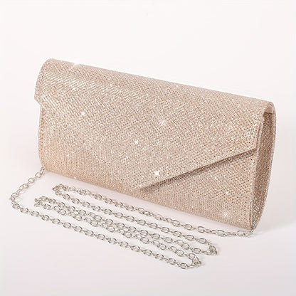 Clutch Feminina Envelope com Glitter – Mini Bolsa Prateada com Corrente para Festa