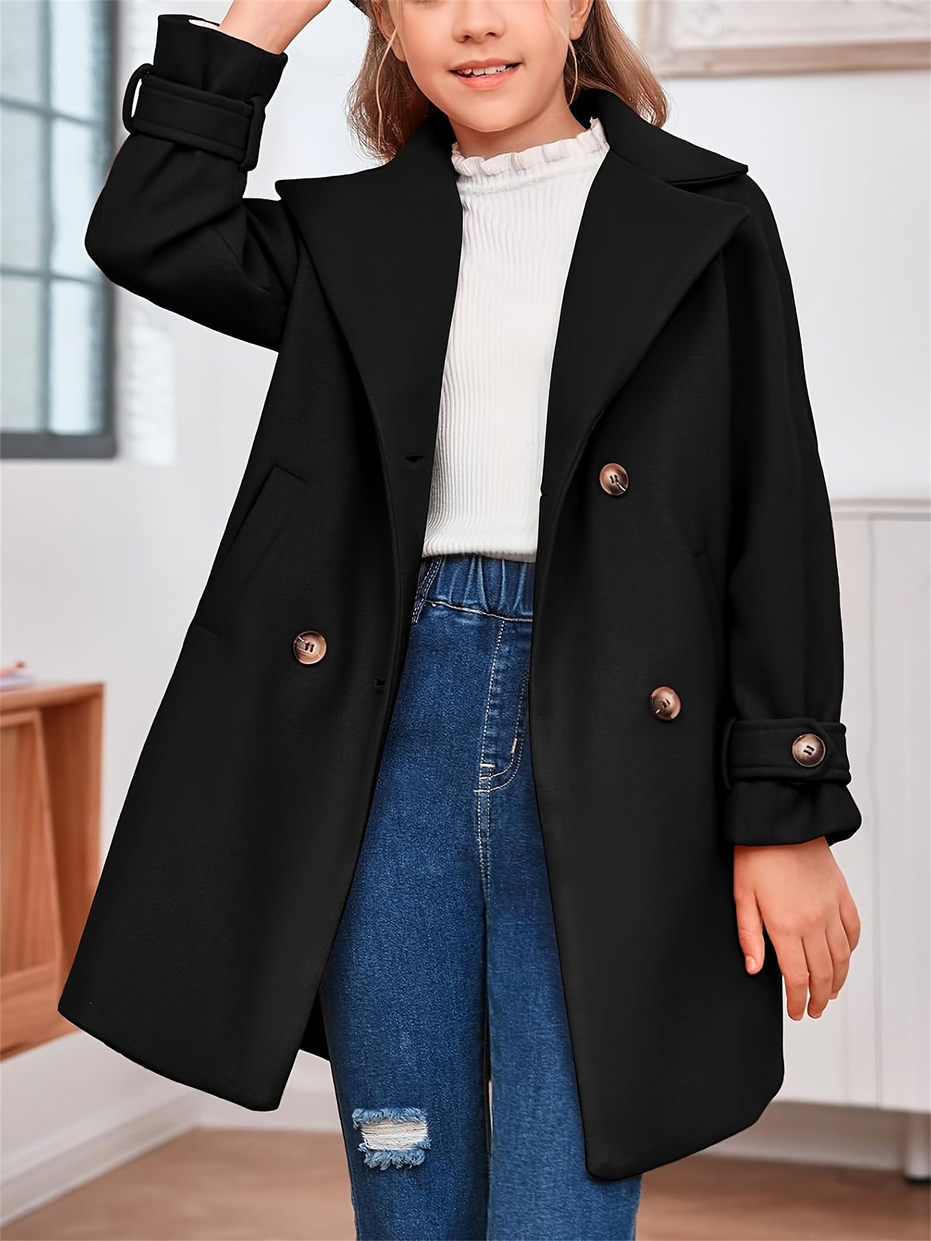 Casaco Infantil Lã-Blend Duplo Botão – Estilo Clássico