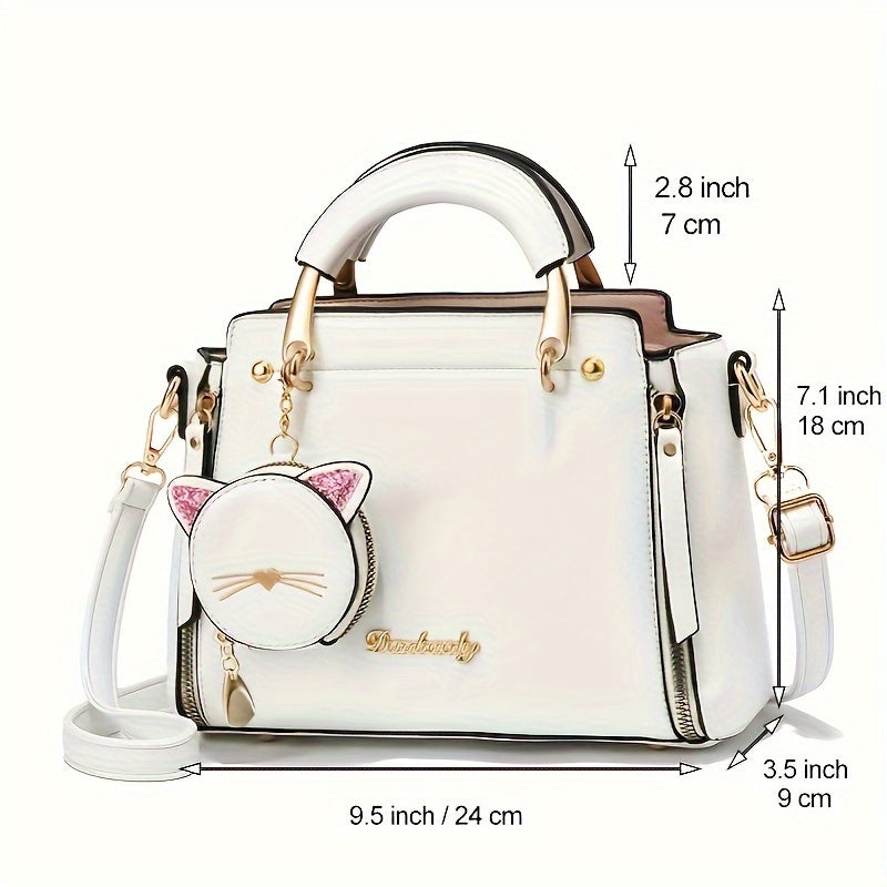 Bolsa Mini Feminina Satchel 2025 – Top-Handle + Corrente com Pingente Gatinho