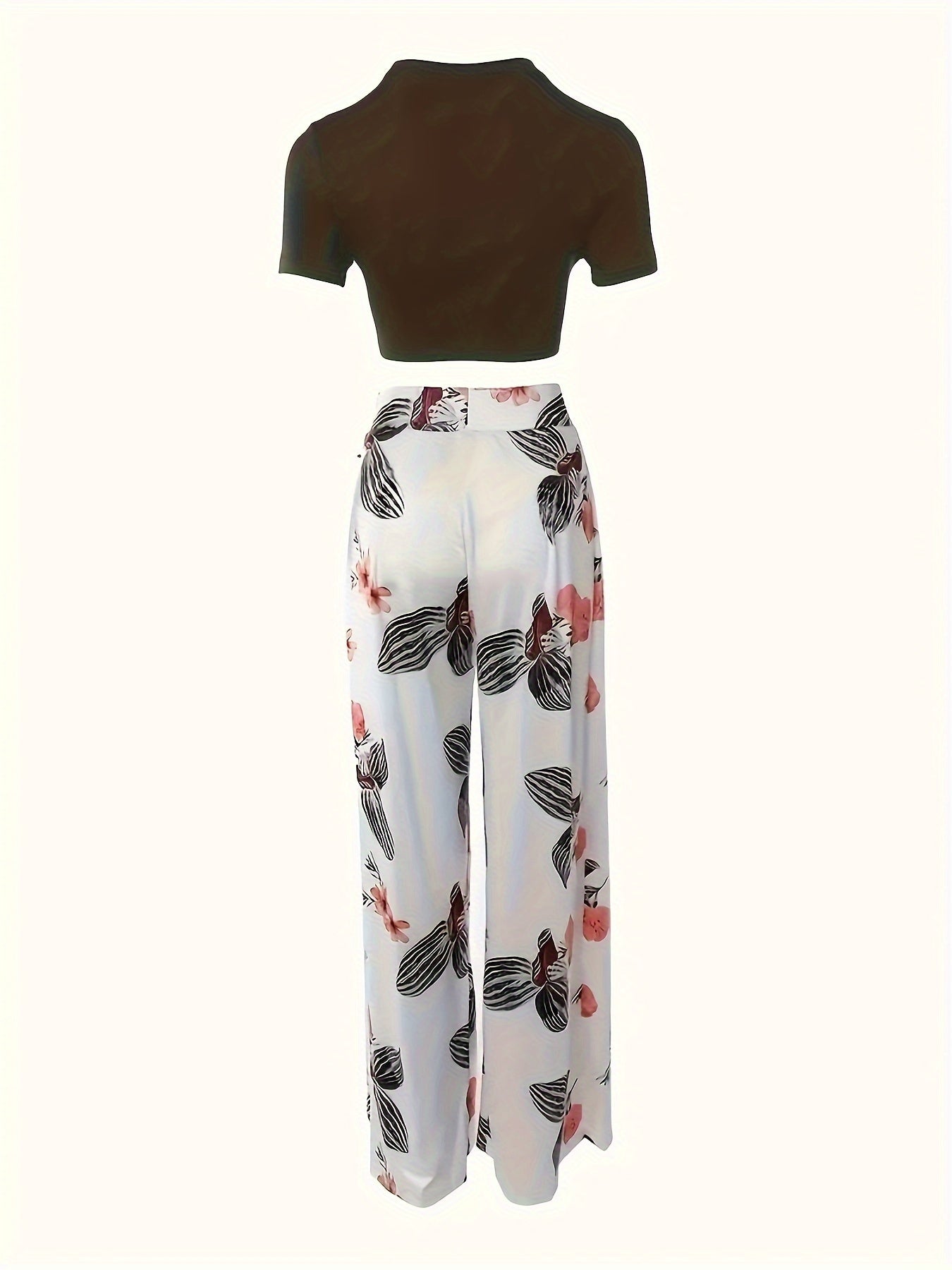 Conjunto Feminino Casual Primavera/Verão – Crop Top Manga Curta + Calça Wide Leg