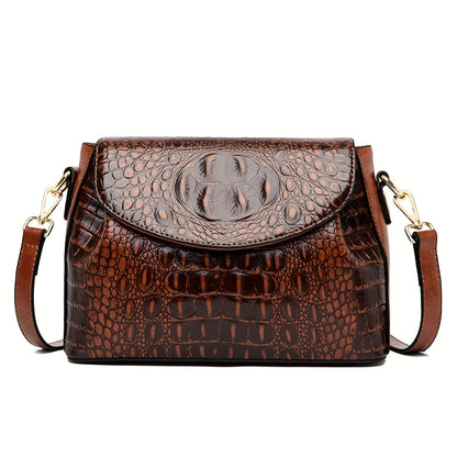 Bolsa Feminina Padrão Crocodilo – Ombro ou Transversal Vintage com Fecho Aba