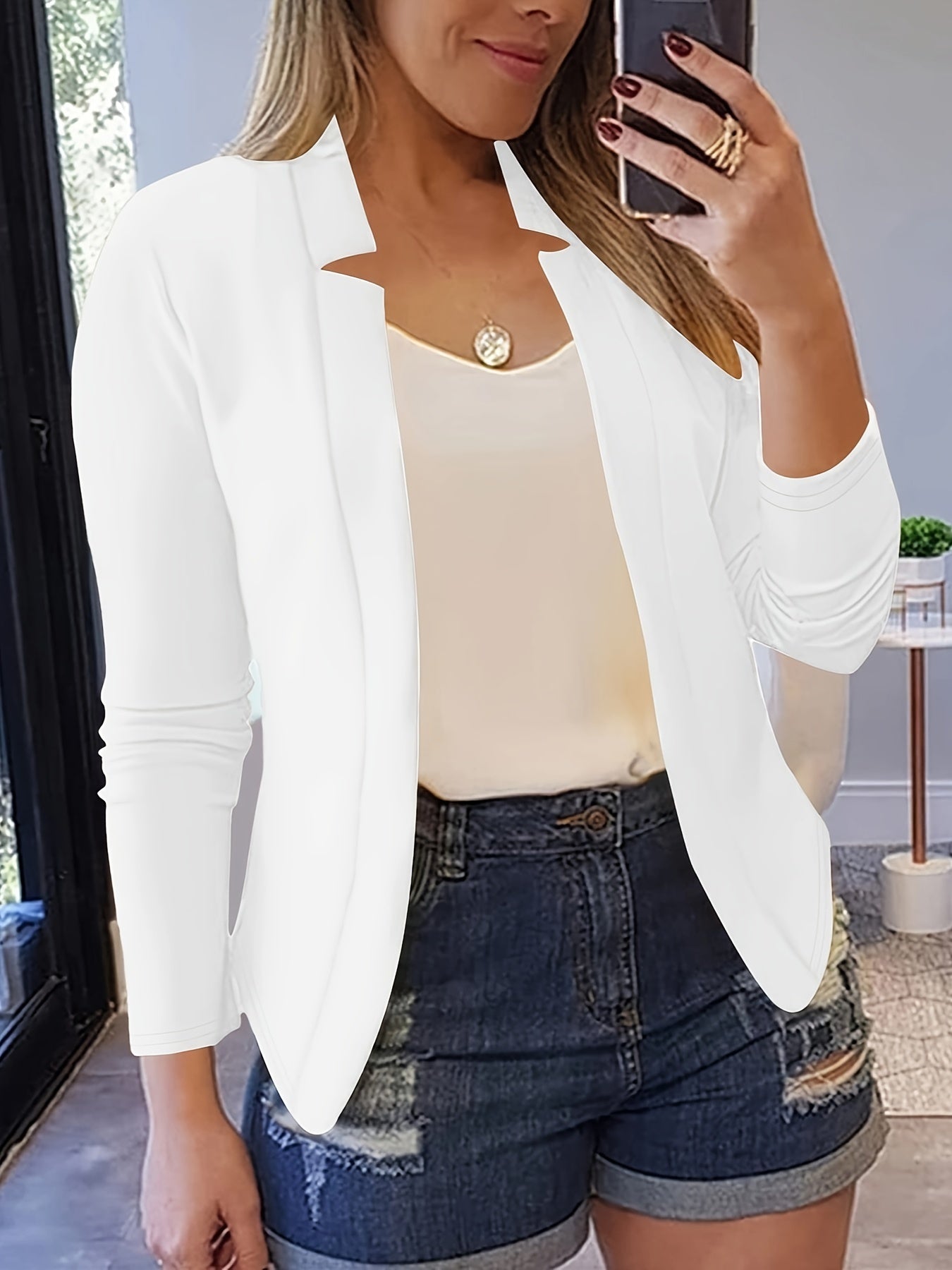 Blazer Feminino Slim Elegante – Manga Longa, Frente Aberta, Ideal para Escritório