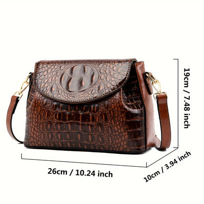 Bolsa Feminina Padrão Crocodilo – Ombro ou Transversal Vintage com Fecho Aba