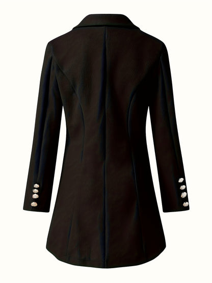 Blazer Feminino Plus Size – Abotoamento Duplo, Gola Lapela, Manga Longa