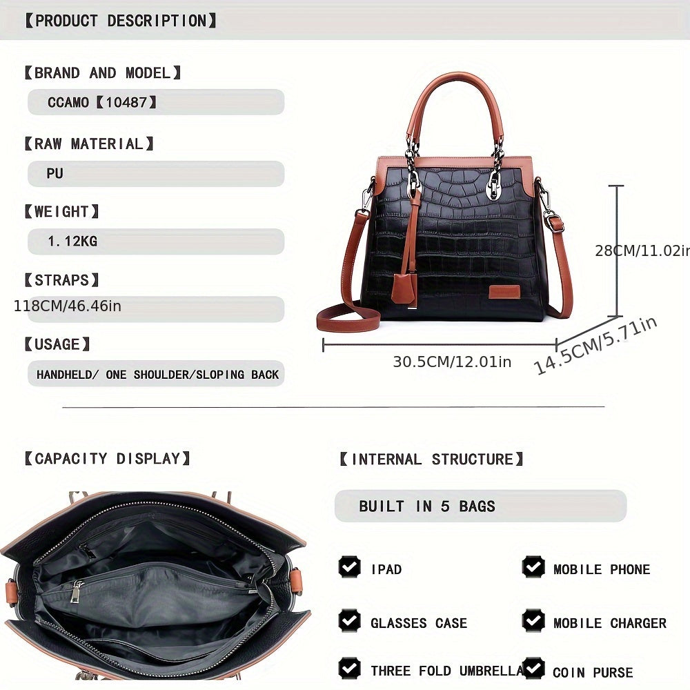 Bolsa Feminina Tote Multi-Way – PU Couro com Alça Destacável & Design Versátil