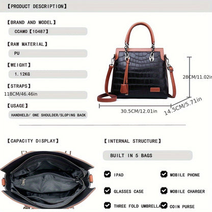 Bolsa Feminina Tote Multi-Way – PU Couro com Alça Destacável & Design Versátil