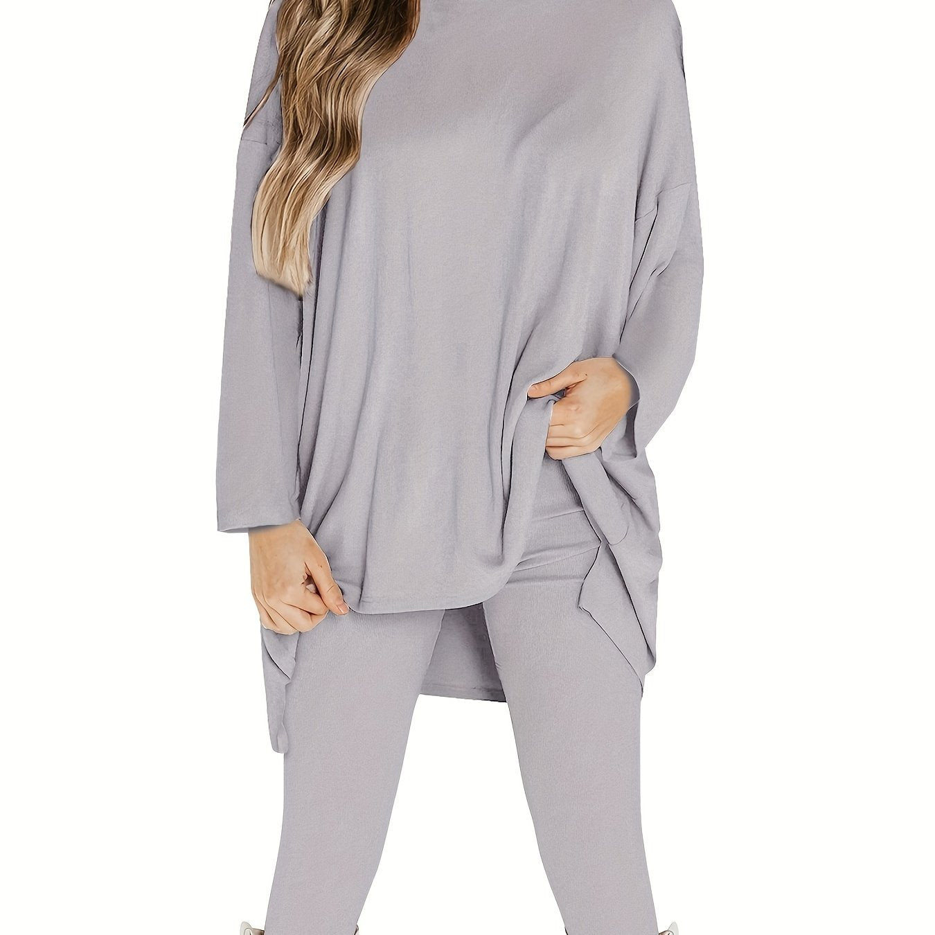Conjunto Plus Size Feminino Casual – Top Oversized Manga Longa + Leggings