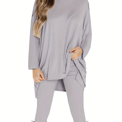 Conjunto Plus Size Feminino Casual – Top Oversized Manga Longa + Leggings