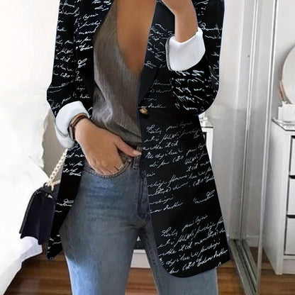 Blazer Feminino Letter Print – Corte Solto, Botão Único