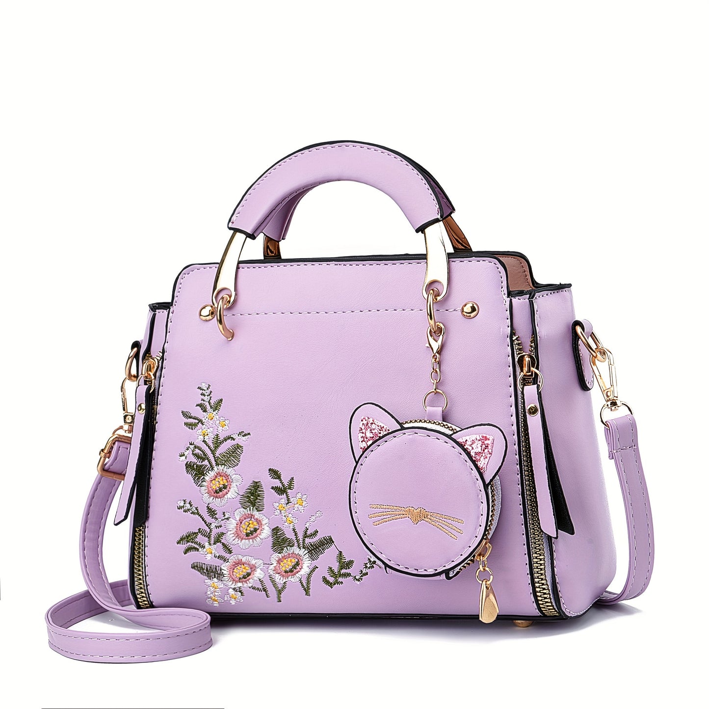 Bolsa Mini Feminina Satchel 2025 – Top-Handle + Corrente com Pingente Gatinho
