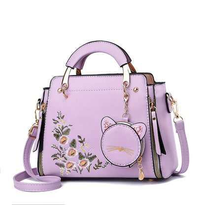 Bolsa Mini Feminina Satchel 2025 – Top-Handle + Corrente com Pingente Gatinho